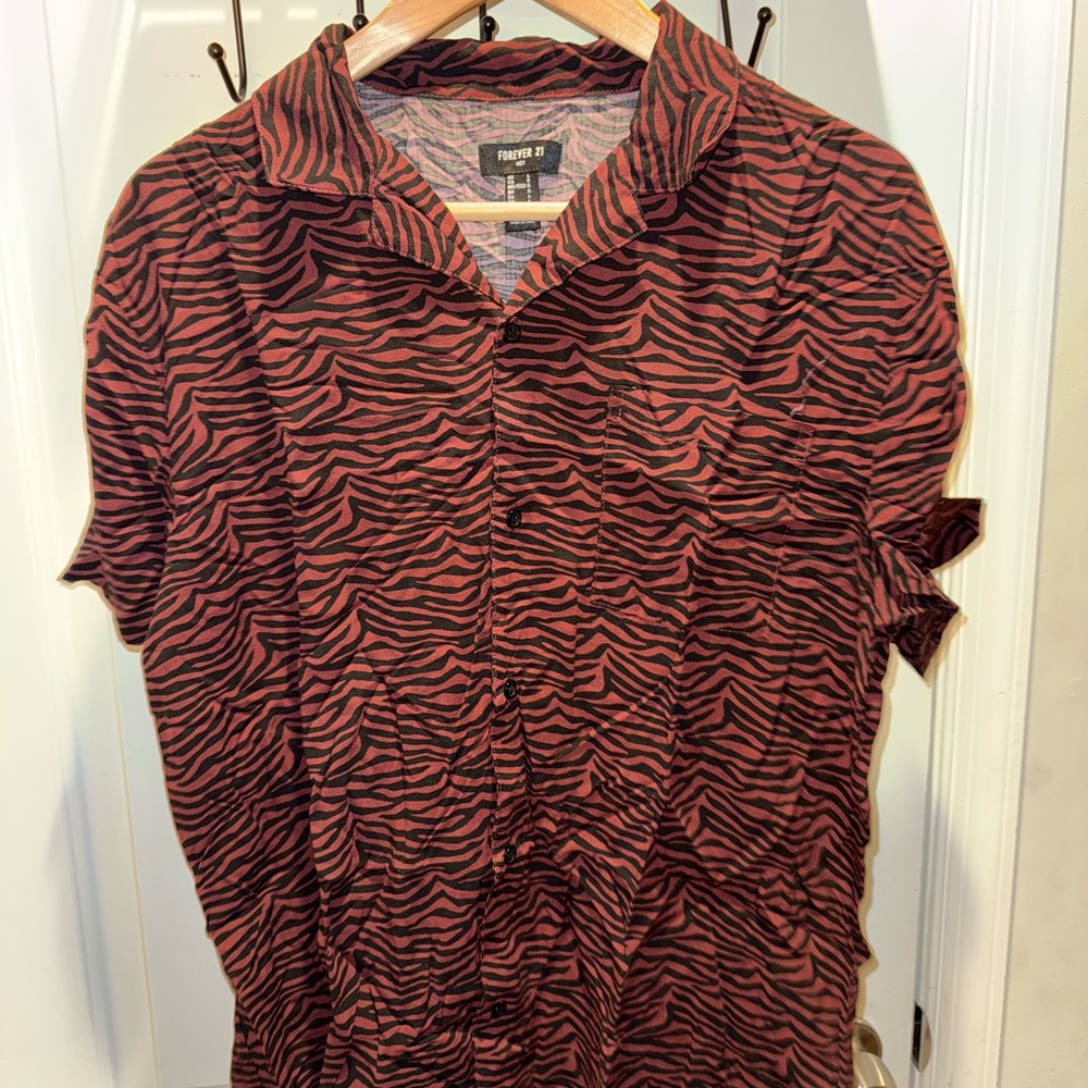 Forever 21 Men's Red and Black Zebra Print Shirt
